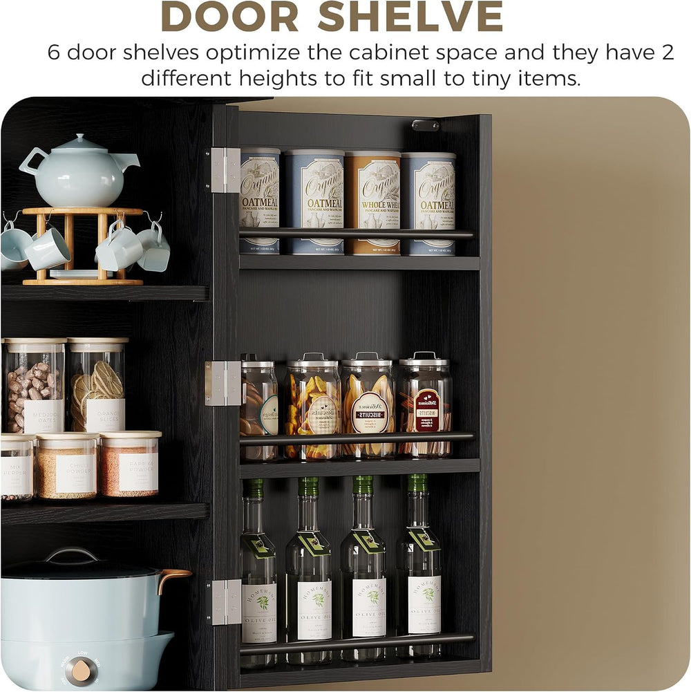 IRONCK 72" Farmhouse Kitchen Pantry Cabinet with Sliding Storage Rack,Bl...