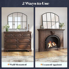 Window Pane Black Mirror, 36" x 24" Farmhouse Arched Window Mirror, Large Grid Mirror for Living Room Bedroom Fireplace Hallway Entryway