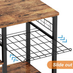 soges 3-Tier Kitchen Baker's Rack, Compact Microwave Stand, Rustic Brown | Space-saving for Apartments, Kitchen, Pantry, Living Room, Sliding Storage Basket, 5 Hooks, Sturdy X-Frame, Easy Assembly