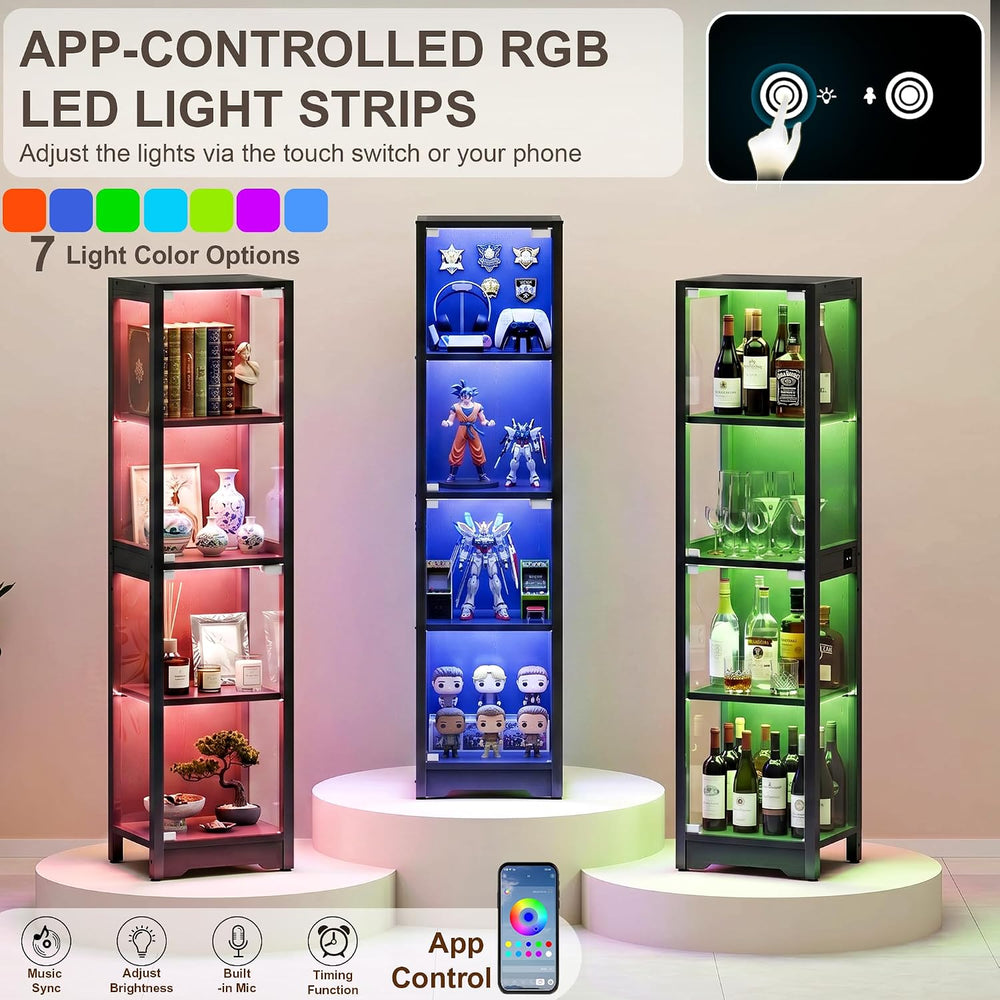 DreamDashio Display Cabinet with Glass Doors, 4-Tier Curio Cabinet with App R...