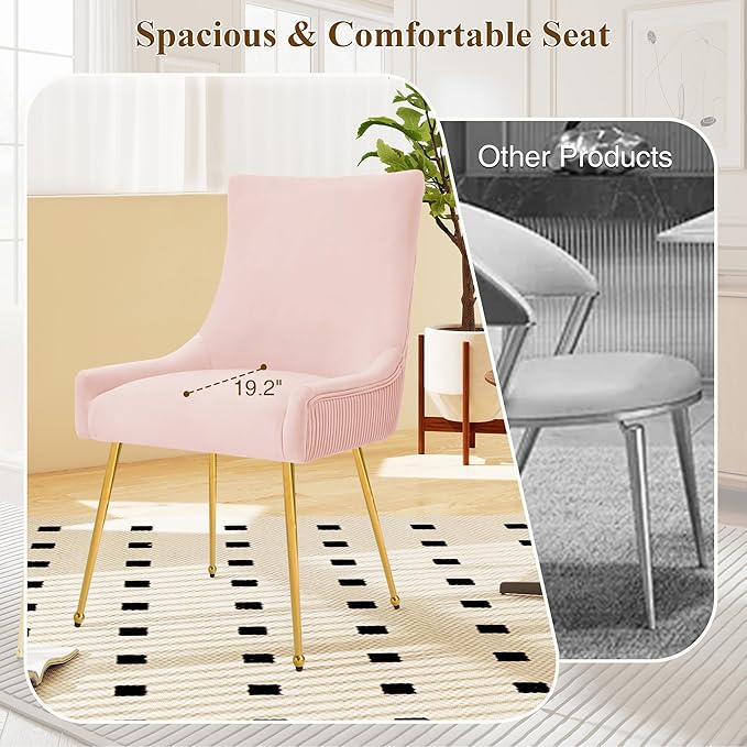 Velvet Dining Chairs Set of 2, Modern Upholstered Kitchen Chair with Pull Han...