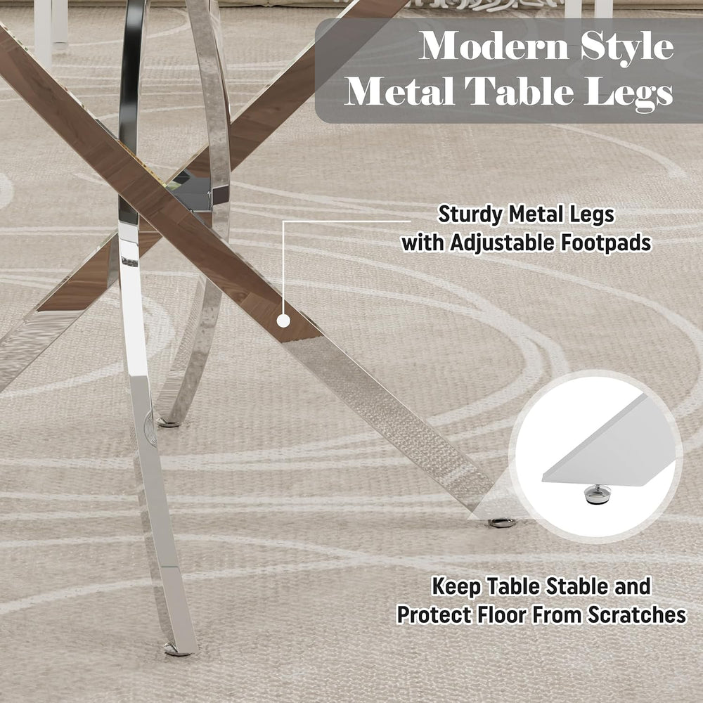 36-Inch Round Tempered Glass Dining Table for 2-4 Person Space-Saving Small K...
