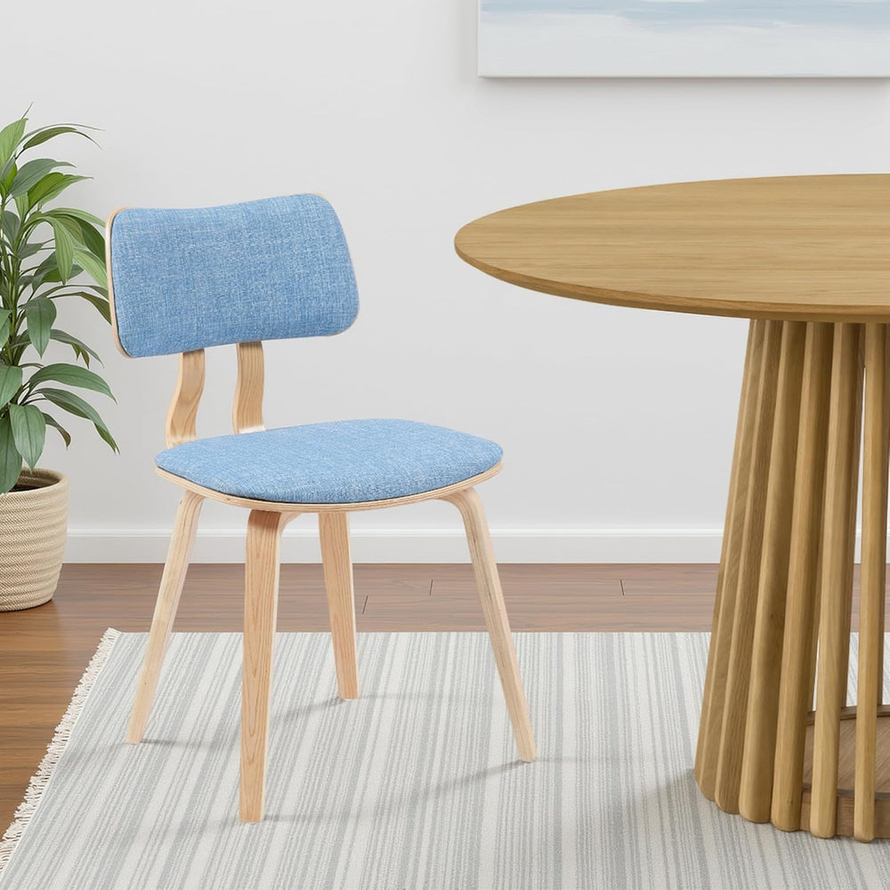 Armen Living Jaguar Mid-Century Dining Chair with Light Blue Fabric Upholster...