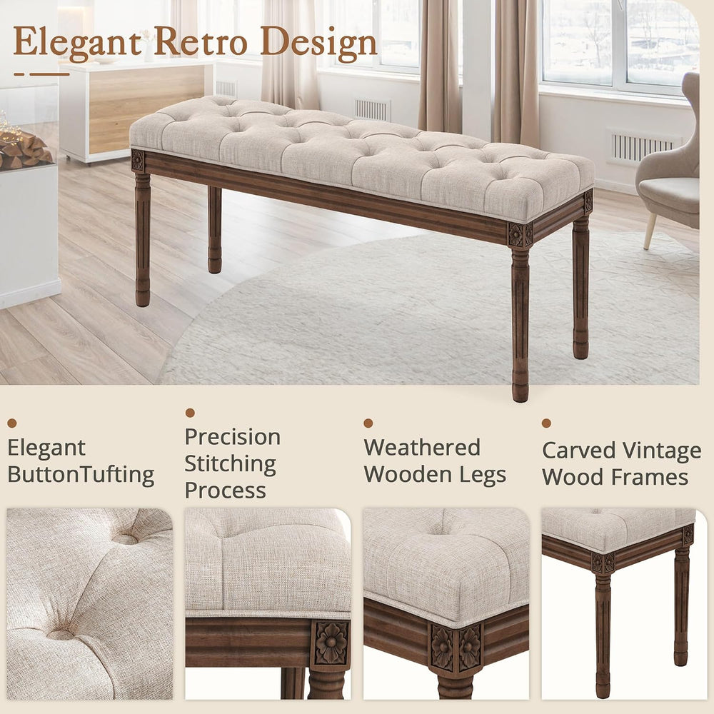 LUE BONA 44" Bedroom Bench, Fabric End of Bed Bench, Upholstered French ...