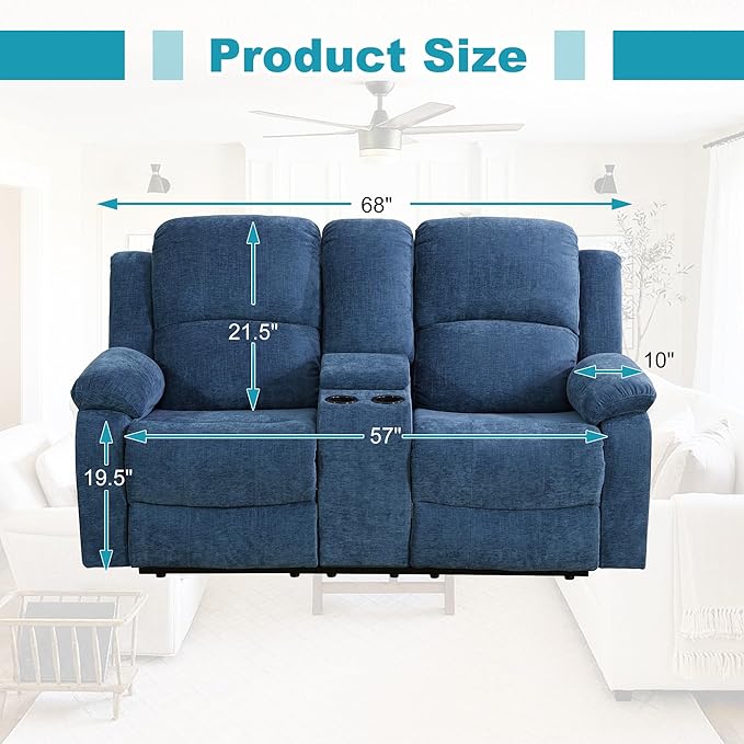 Recliner Sofa Set Couches for Living Room Chair Fluffy Fabric Living Room Furniture Sets, Adjusted Loveseat Loveseat Reclining Couch Furniture Sofa Set for Theater Seating, Light Blue