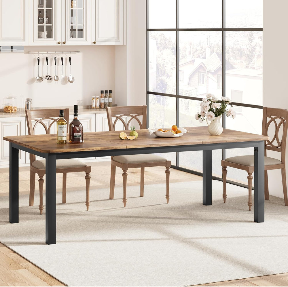78.7" Industrial Rectangle Dining Table for 6-8 People, Modern Wood Dinn...