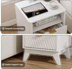 Fluted Nightstand with Charging Station, 18" Modern End Table with Storage Drawers, Bedside Table for Bedroom, White (1 Piece)
