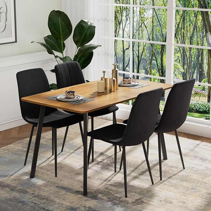 Dining Chairs Set of 6, Modern Kitchen Dining Room Chairs, Ergonomic Velvet Dining Chair Upholstered Cushion Seat and Sturdy Metal Legs(Black)