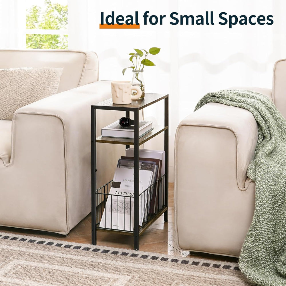 Yoobure Narrow Side Table with Storage Basket, Small End Table for Small Spac...