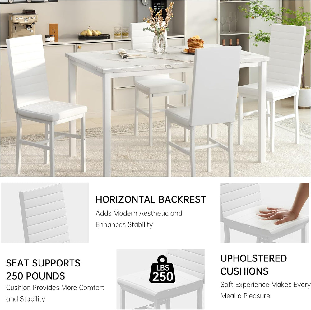 Hooseng Dining Table Set for 4, 5-Piece Faux Marble Dinner Table Set with 4 U...