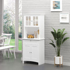 64" Kitchen Pantry Storage Cabinet Buffet Sideboard for Coffee Maker & Toaster,Snacks,Spices & Wine Storage Organizer with Framed Glass Door, Drawer and Microwave Space, White