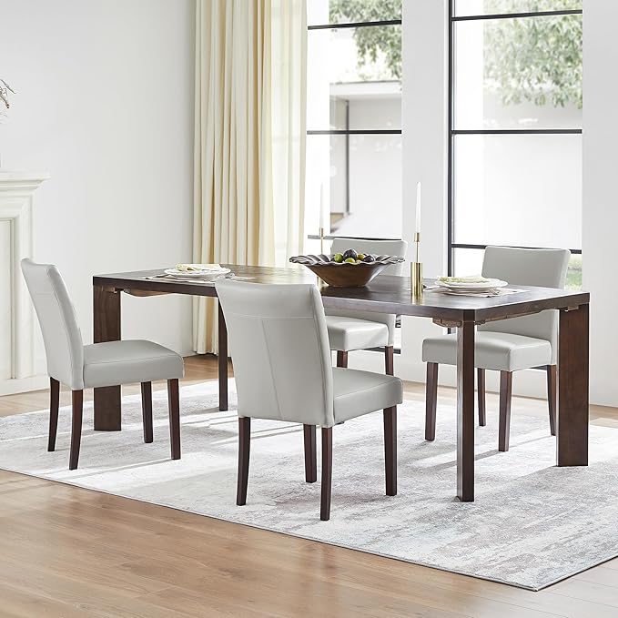 Watson & Whitely Upholstered Dining Chairs Set of 4, Faux Leather Armless Dining Room Chairs with Solid Wood Legs & Back Side Chair for Kitchen, Living Room, Restaurant, Light Grey