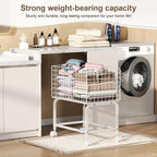 Wire Laundry Hamper Cart,80L Laundry Hamper Trolley with Pull Handle,White High Laundry Basket Cart for Laundry Room,Bathroom,Bedroom-White（23.6 * 15.75 * 28inch）