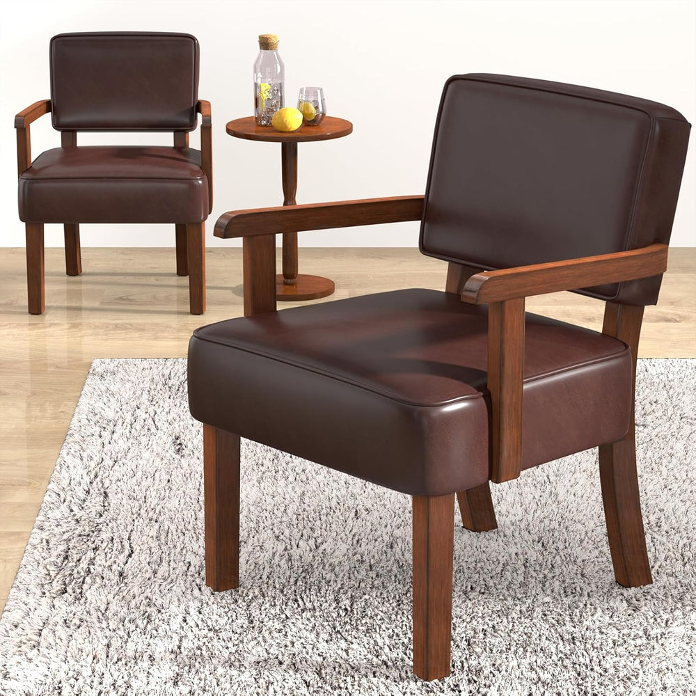 FAGAGA Accent Chairs Set of 2, 2 Solid Wood Armchairs with Table