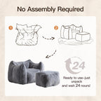 WELAX Giant Bean Bag Chair for Adults Teens – Fluffy Plush Large Bean Bag Sofa Chairs with Ottoman, Comfy Reading & Gaming Beanbag Couch for Bedroom Living Room, Dark Gray