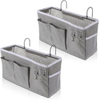 2 Pack Bedside Storage Caddy Organizer Bedside Hanging Storage Bag with Pockets for Headboards Bunk Beds Dorm Rooms Book Phone Magazine Holder Bunk bed Shelf Accessories (Grey)
