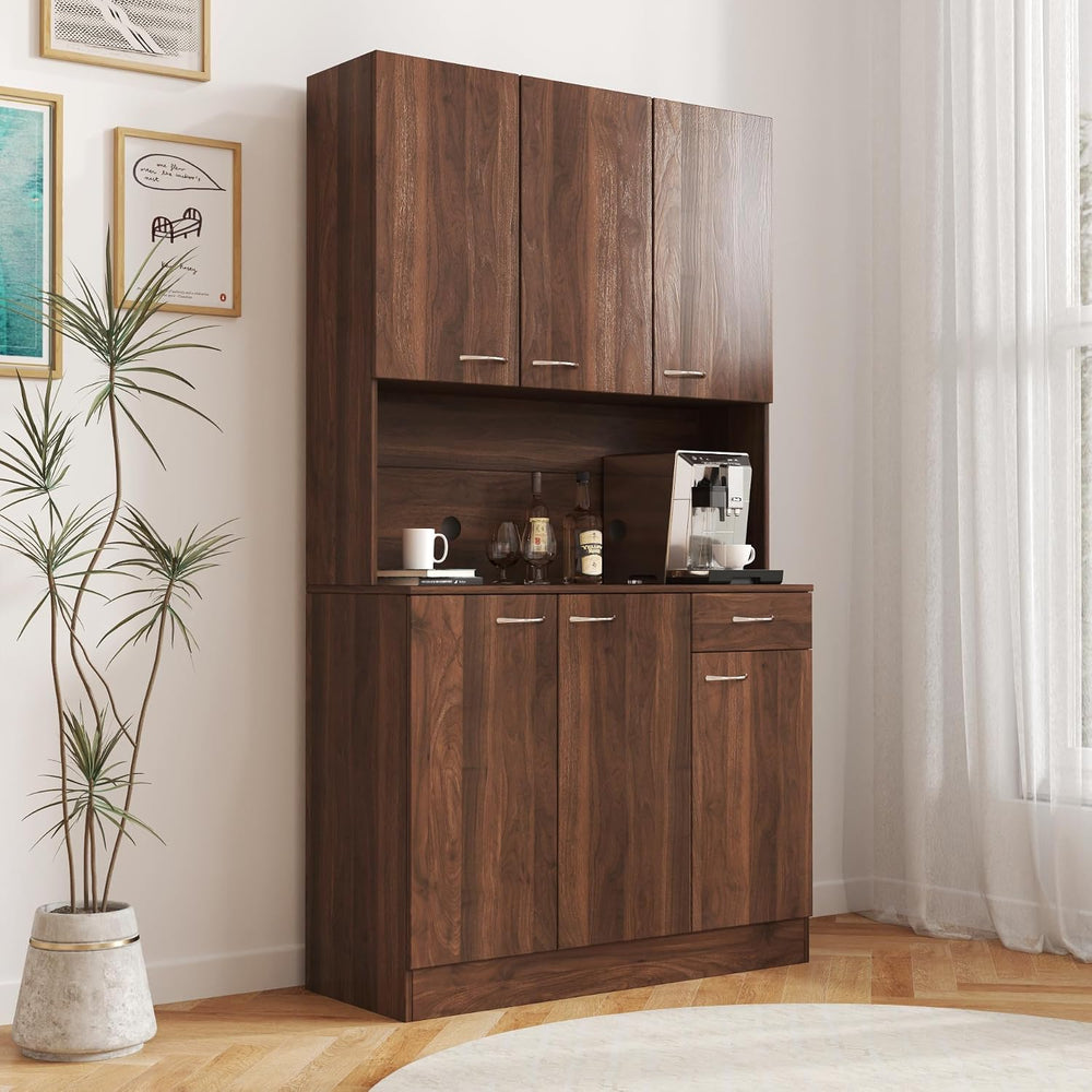 70.86" Tall Kitchen Pantry Cabinet with Open Countertop Freestanding Kit...