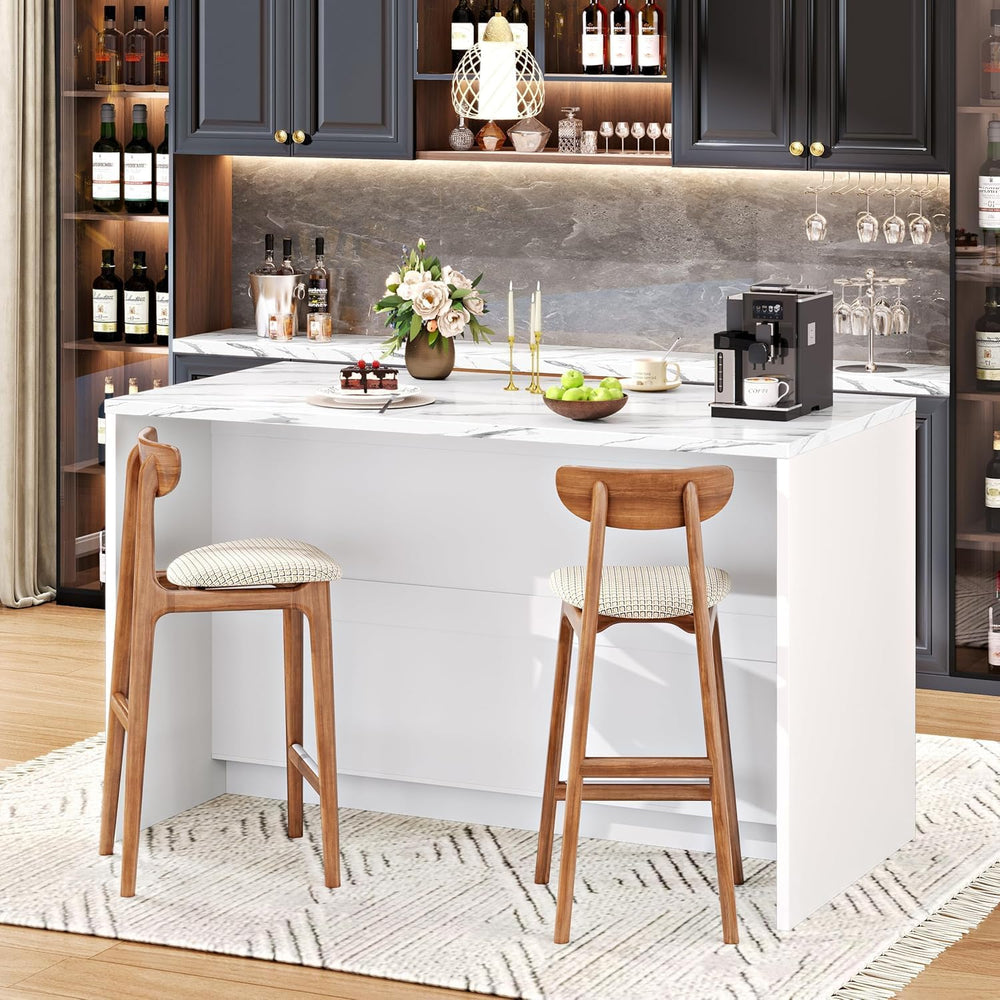 DynJest Kitchen Island with Storage, 47.2" Large Faux Marble Countertop ...