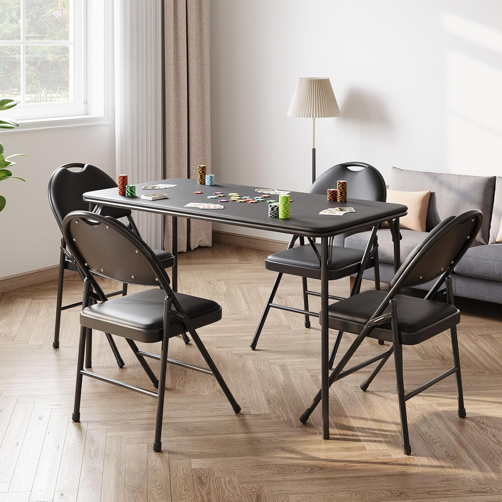 coucheta 5-Piece Rectangle Folding Table and Chairs Set, Foldable Portable Card Table and Chairs, Scratch & Stain Resistant Tabletop, for Dining Room, Living Room, Office, Camping, Gatherings, Black