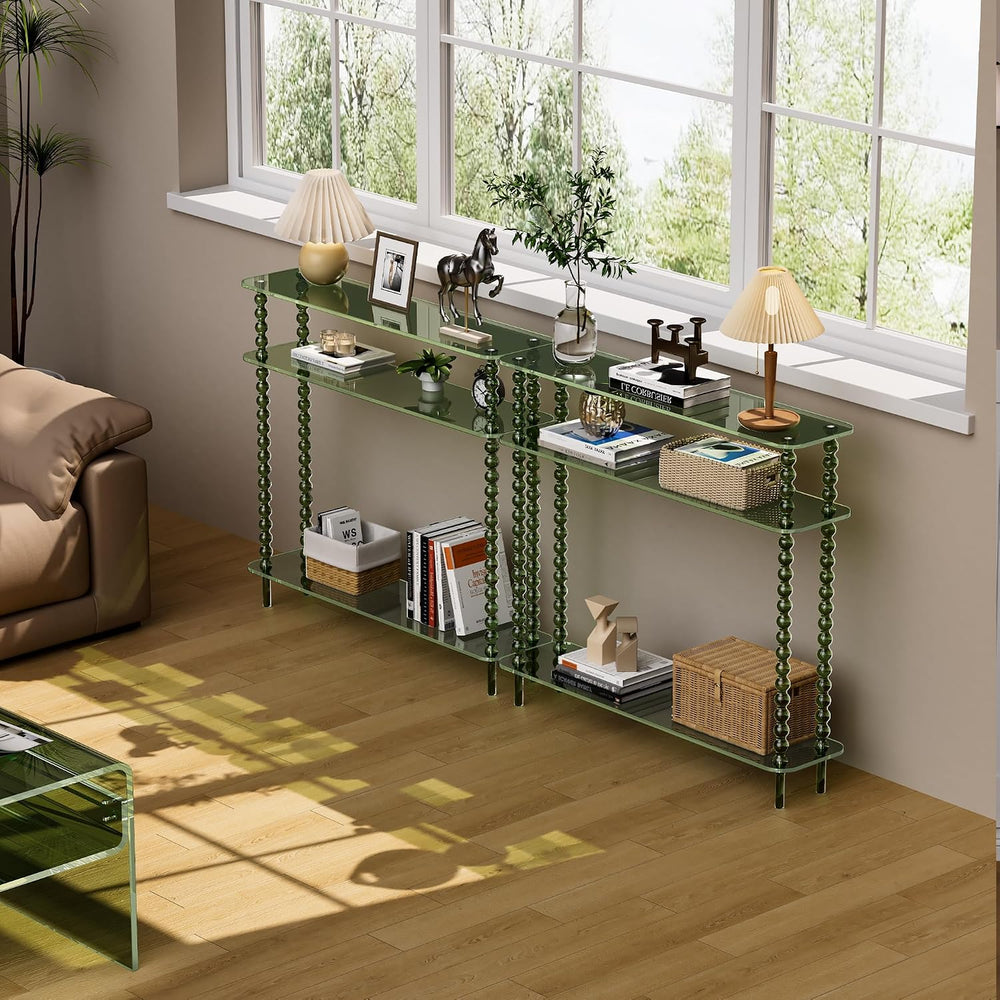 Acrylic Console Table Narrow, 3 Tier Long Entryway Table with Storage, Mid-Ce...