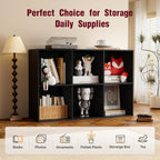 Book Shelf, Wooden Cube Storage Organizer with 11" Open Cubes, Stackable Modular Bookcase for Room Divider Storage, 2 Tier Bookshelf for Living Room, Bedroom, Office (Black, 6-Cube)