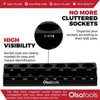 Olsa Tools Magnetic Socket Organizer | 1/2-Inch Drive | SAE | Black | Holds 16 Sockets | Professional Quality Tools Organizer