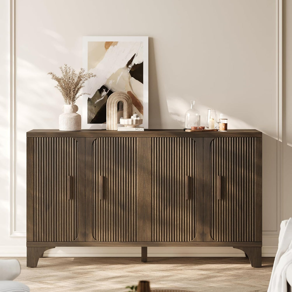 Mid Century Modern Fluted Buffet Cabinet with Storage, Accent Sideboard and C...