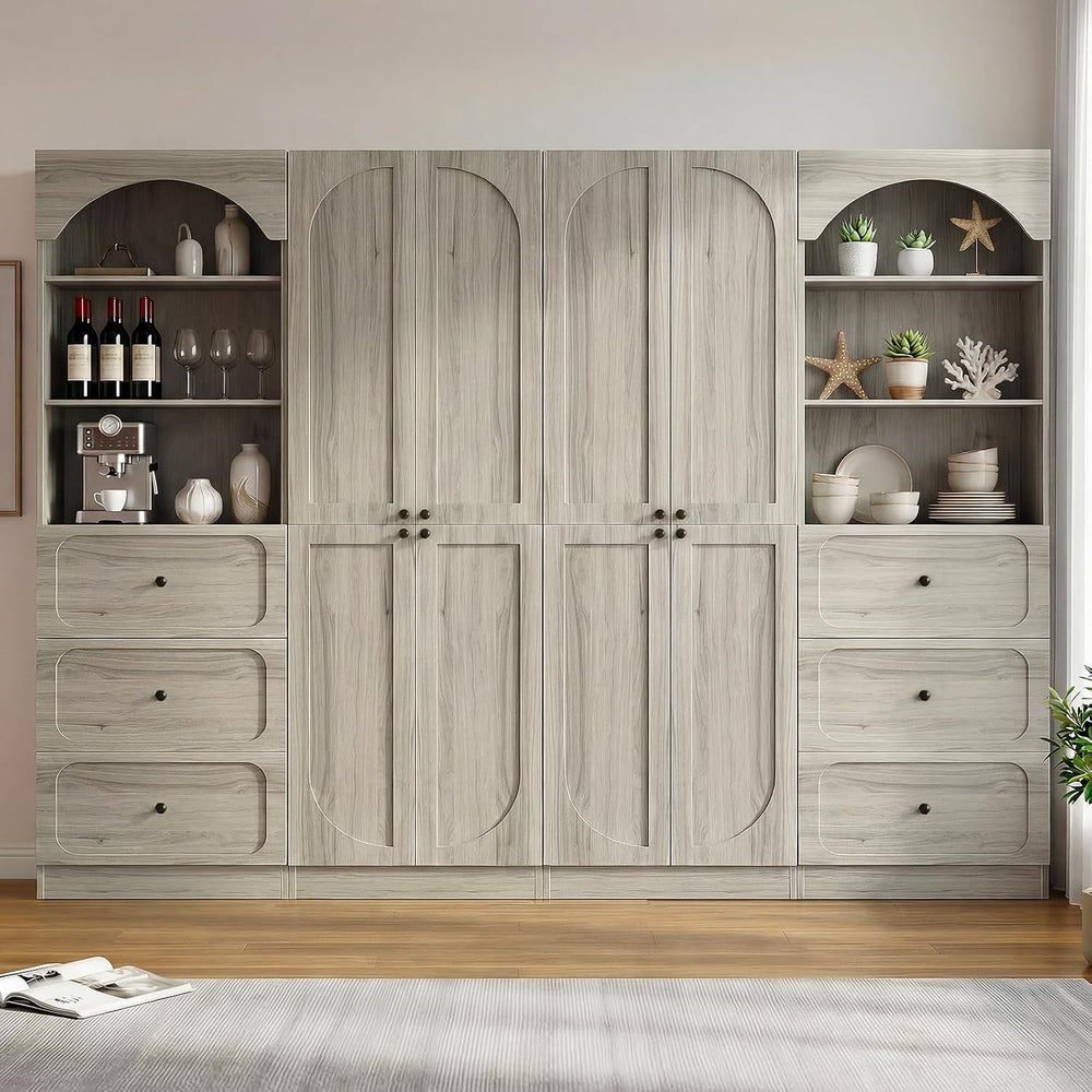 Cyclysio 80" Kitchen Pantry Cabinet with 3 Drawers, 47" Wide Arched...