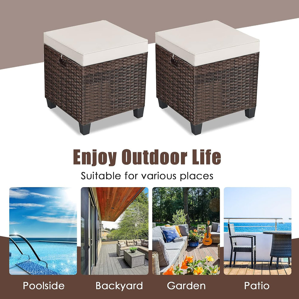 mayjooy 2-Piece Rattan Patio Ottoman, All Weather Wicker Ottoman w/Removable ...
