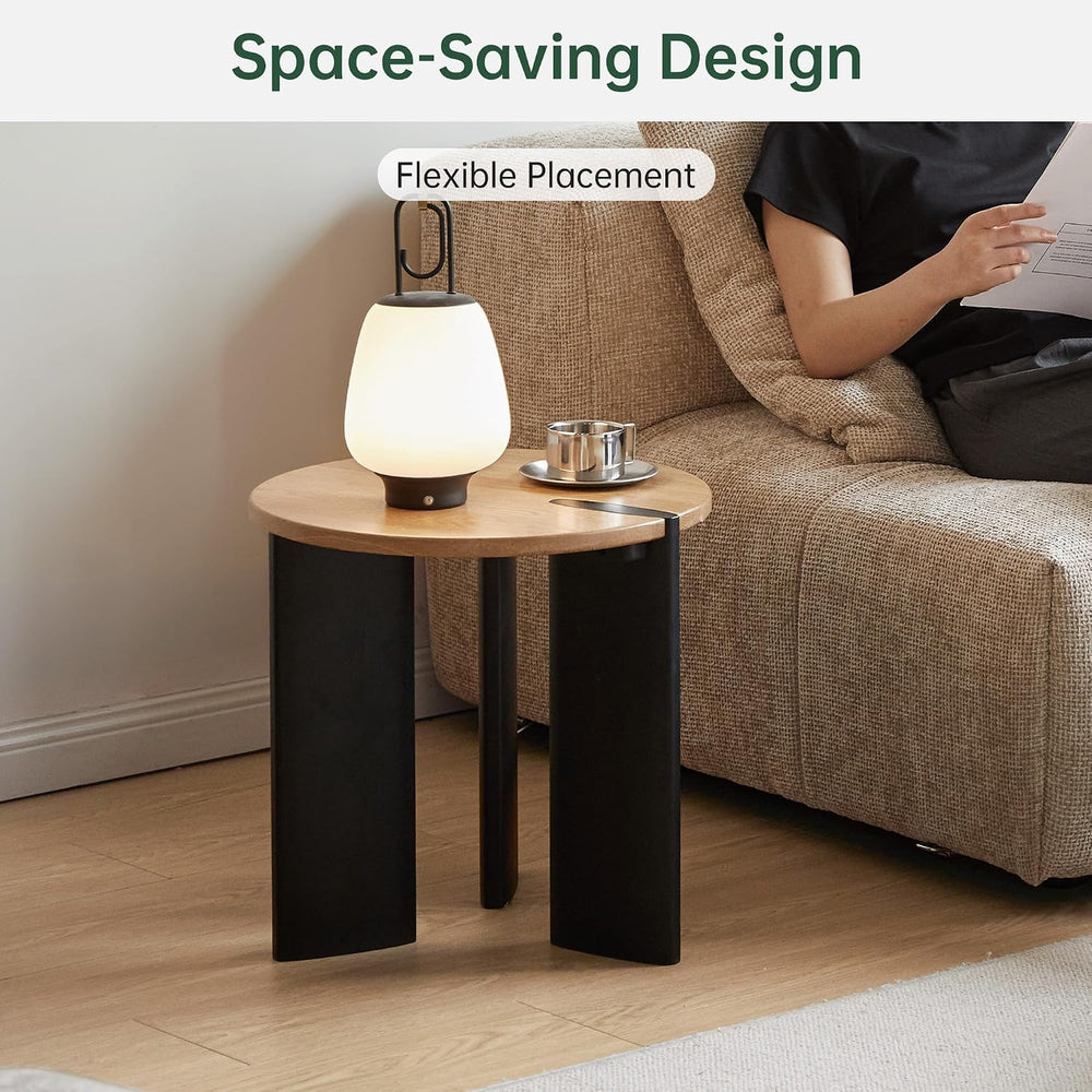 Solid Wood Side Table with 2-Tone Finish, 18.11" Round Side Table for Li...