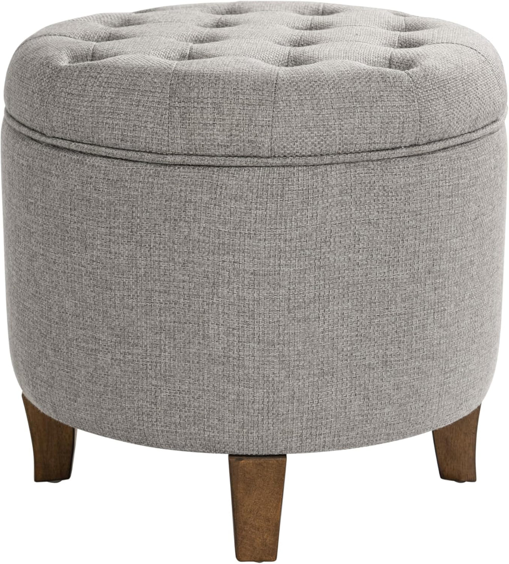 HomePop 19" Button Tufted Round Storage Ottoman - Gray Fabric