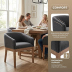 Mid Century Modern Upholstered Barrel Dining Chairs with Arms Set of 2, Farmhouse Linen Kitchen & Dining Room Chairs with Natural Hardwood Frame, 18" W Accent Chairs for Living Room Bedroom, Charcoal