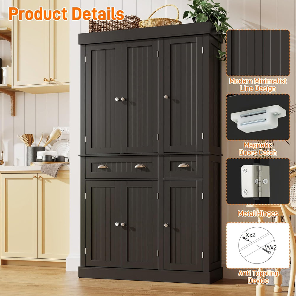 71" Tall Kitchen Cabinet Pantry Storage,Modern Kitchen Hutch Cabinet wit...