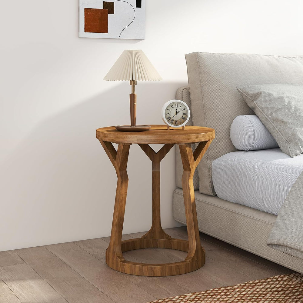 Round Side Table, Farmhouse End Table for Small Spaces, Accent Table for Livi...