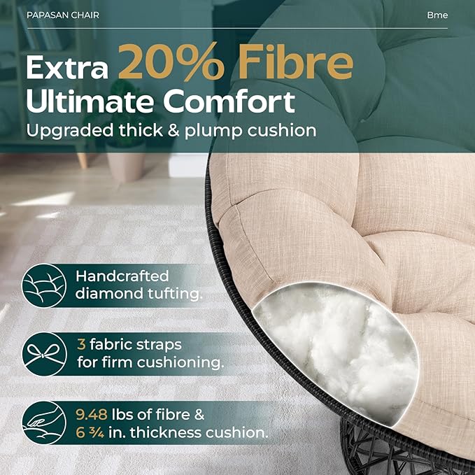 Bme 40" Ergonomic Wicker Papasan Chair