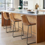 Lemebri 26 inch Bar Stools Set of 2, Modern Counter Height Bar Stools, Faux Leather Barstool with Back and Metal Leg, Armless Bar Chairs for Kitchen Island (Whisky, 2pcs 26")