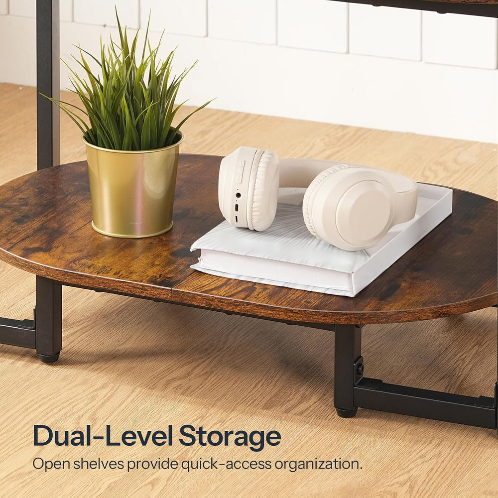 HOOBRO Coffee Table for Living Room, Oval Small Coffee Table with 2-Tier Open...