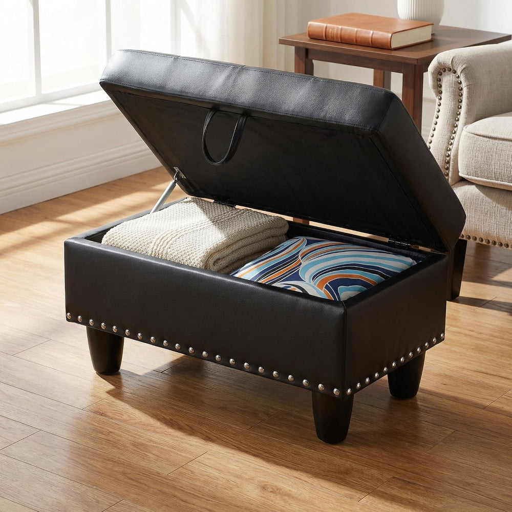 28.5 Inch Storage Ottoman Bench with Hidden Storage, PU Leather Upholstered F...
