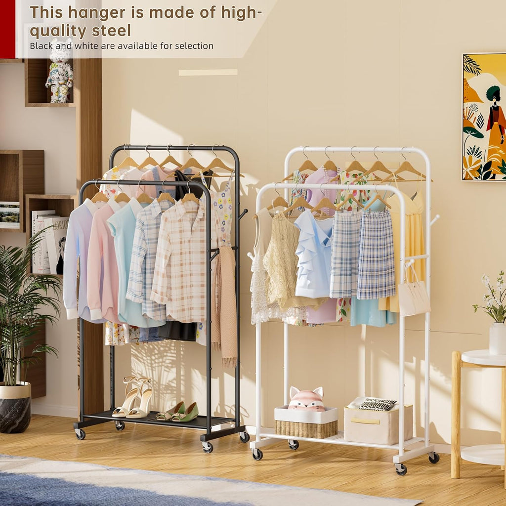 Clothes Garment Coat Rack Drying Clothing Racks Metal Freestanding for Hanging Clothes Portable Closet for Laundry Bedroom White
