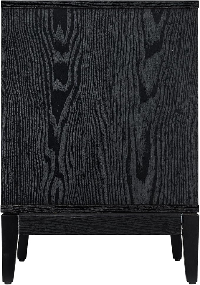 Sango Arch 2-Drawer Nightstand, Modern Black Wood Bedside Table with Two-Tone Finish, Storage Drawers, Sturdy Legs, Minimalist Stylish Furniture for Contemporary Homes
