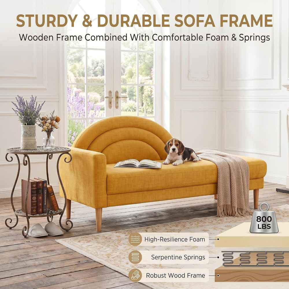 62.2" Linen Chaise Lounge Chair Indoor with Right Armres, Yellow | Small...