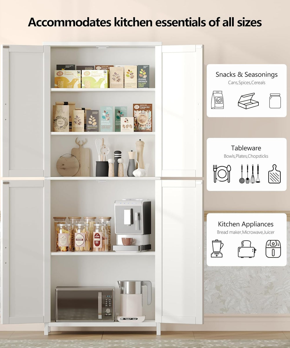 Akxomel 63''H Tall Farmhouse Bathroom Storage Cabinet with 4 Doors Wh...