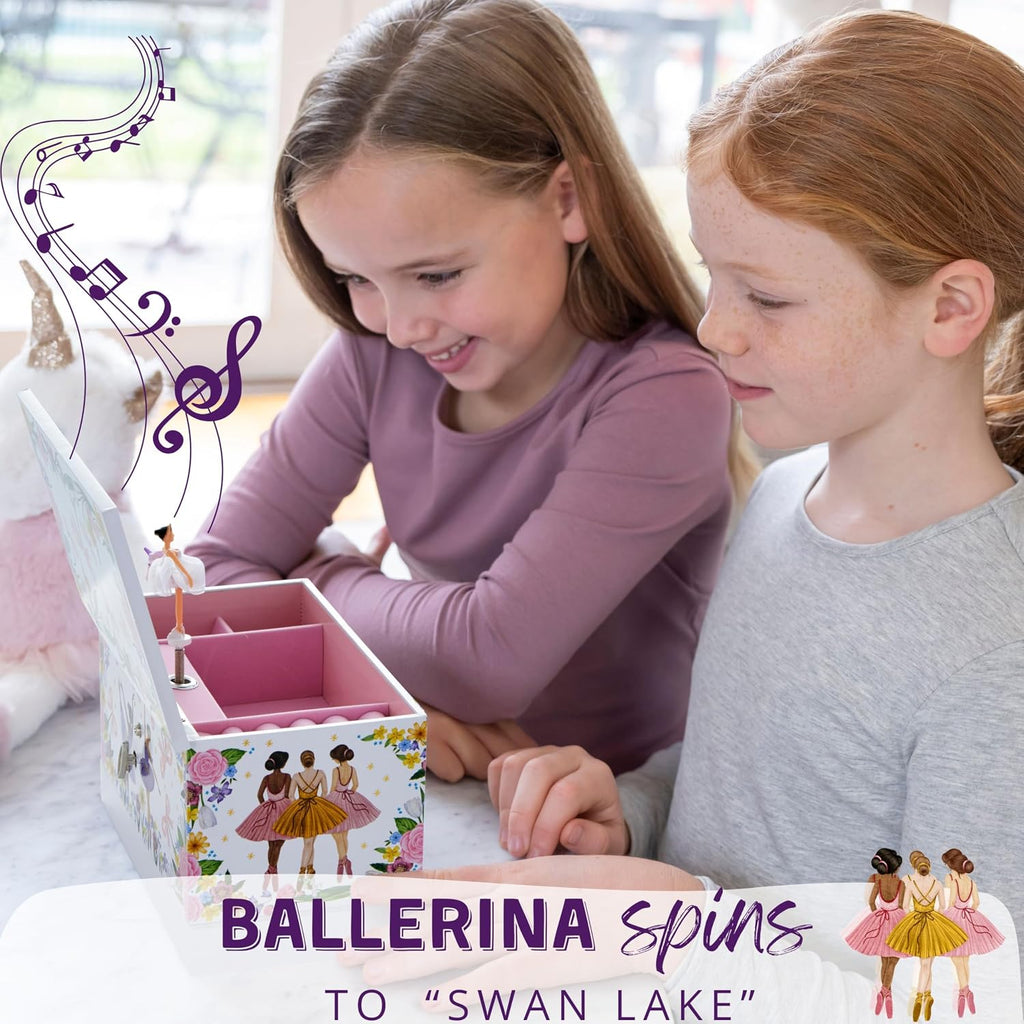 Kids Jewelry Box for Girls, Musical Jewelry Box, Kids Music Boxes - Plays Swan Lake - Perfect Dance Recital & Birthday Gifts for Girls 4-6 and 6-12