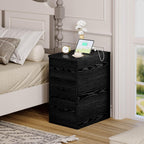 LIKIMIO Nightstand with Charging Station, 3 Drawers Modern for Bedroom