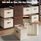 Shoe Organizer for Closet, 2 Pack Foldable Shoe Storage Organizer with Adjustable Dividers, Shoe Storage Box with Clear Cover, Fits up to 16 Pairs, Beige