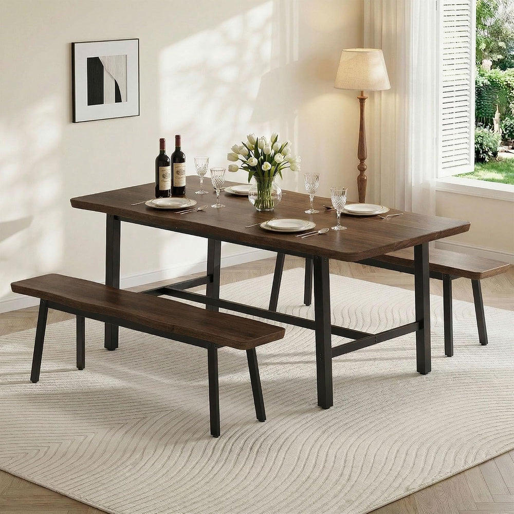 FUQARHY 59” Farmhouse Dining Bench Pair of 2, Long Kitchen Benches | 6-8 Pers...
