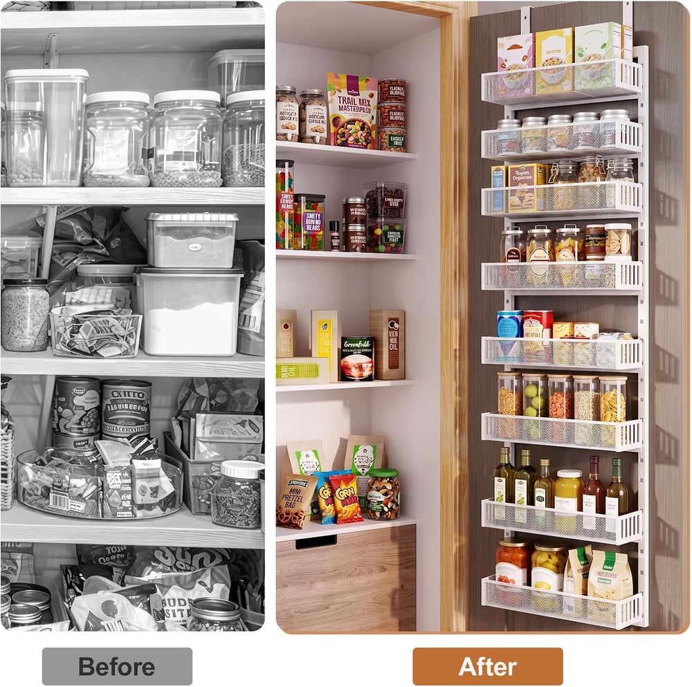 Over the Door Pantry Organizer, 8-Tier Heavy-Duty Door Spice Rack with Mesh B...