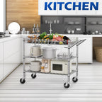 NTE Utility Cart with Wheels, 990lbs Capacity Metal 3 Tier Rolling Carts, NSF Kitchen Carts On Wheels with Storage, Heavy Duty Utility Cart with Handle & Wire Shelf for Indoor & Outdoor Use, Silver