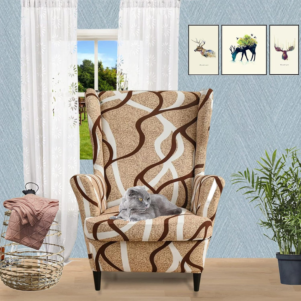 Wing Chair Slipcover, 2-Piece Printed Wingback Chair Cover