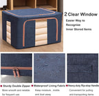 Clothes Storage Bags - Stackable Organizer with Foldable Shape Keeping Metal Frame, Zipper, Handles, Clear Window, Storage Container Box for Blanket, Sweater, Pillow Seasonal Clothing (66L x 2 Pack,